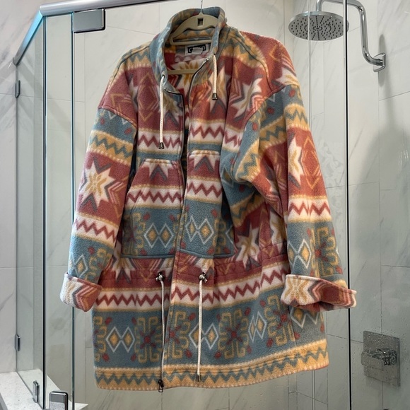 VTG G4000 Pink Tribal Aztec Print Fleece Zip Up Hoodie Size Large - Picture 2 of 8